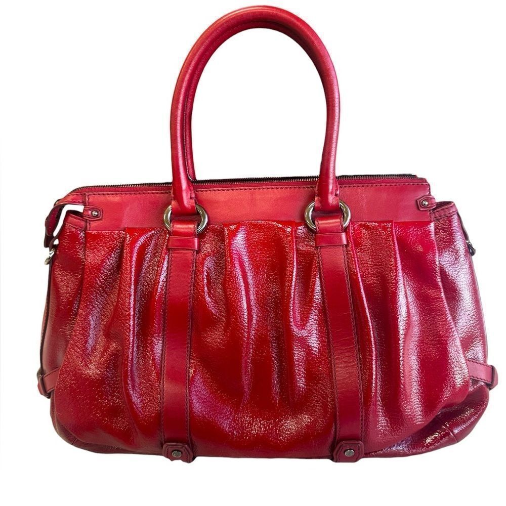 Auth Celine Red Wine Patent Leather Pleated Large Tote. Mint Preloved Condition. - Picture 2 of 16